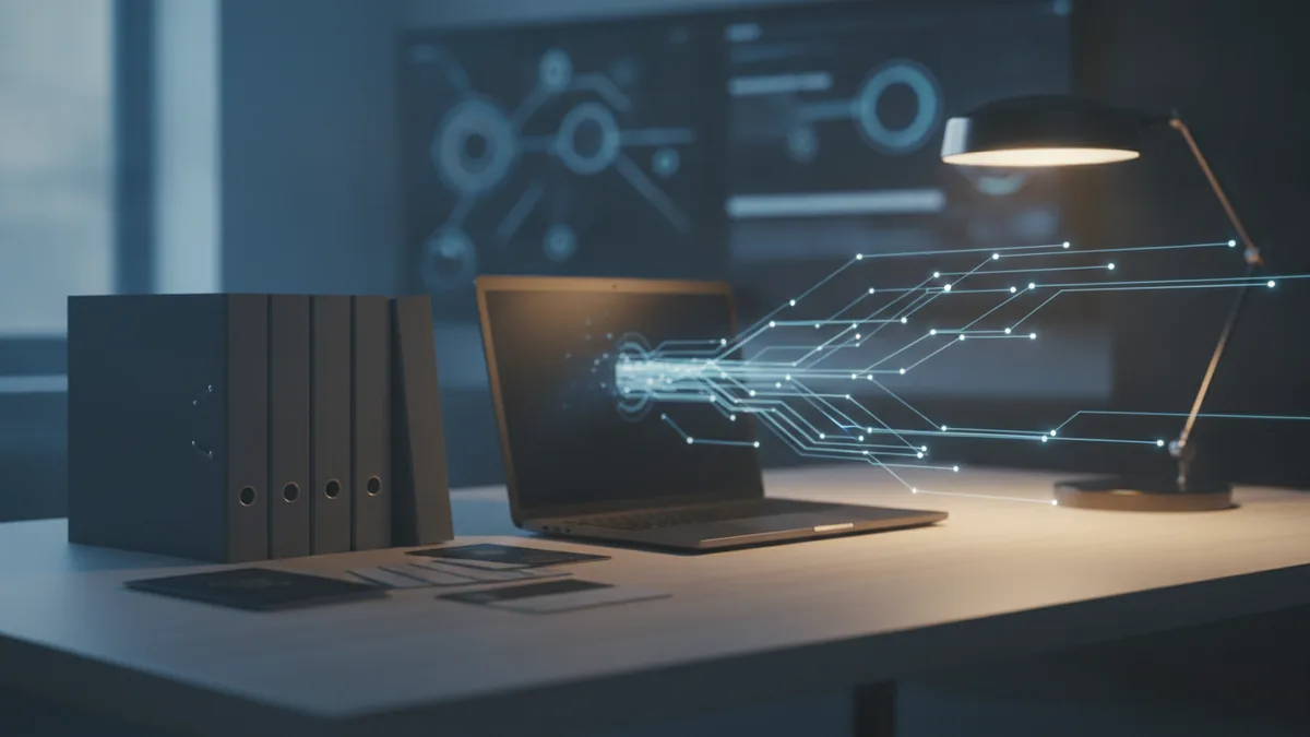 AML verification and payment checks Organized compliance records beside a laptop and secure digital payment network