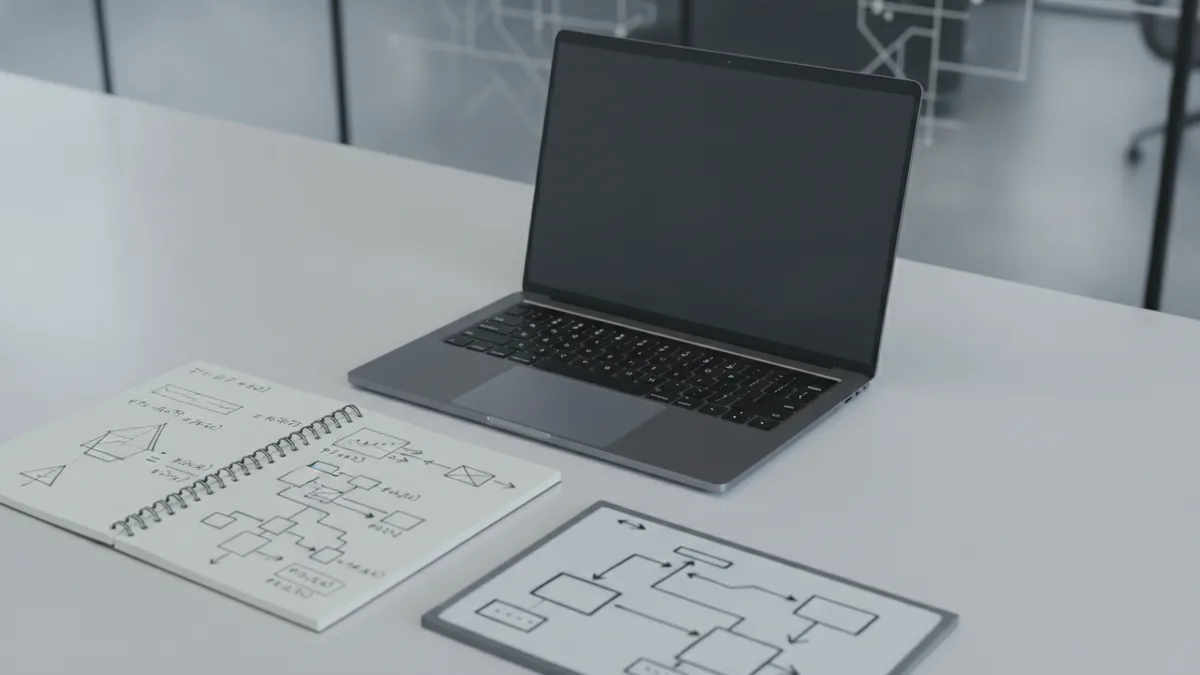 Skills: analysis, models, and Python work Notebook and laptop setup showing data analysis and modeling workflow for fintech skills.