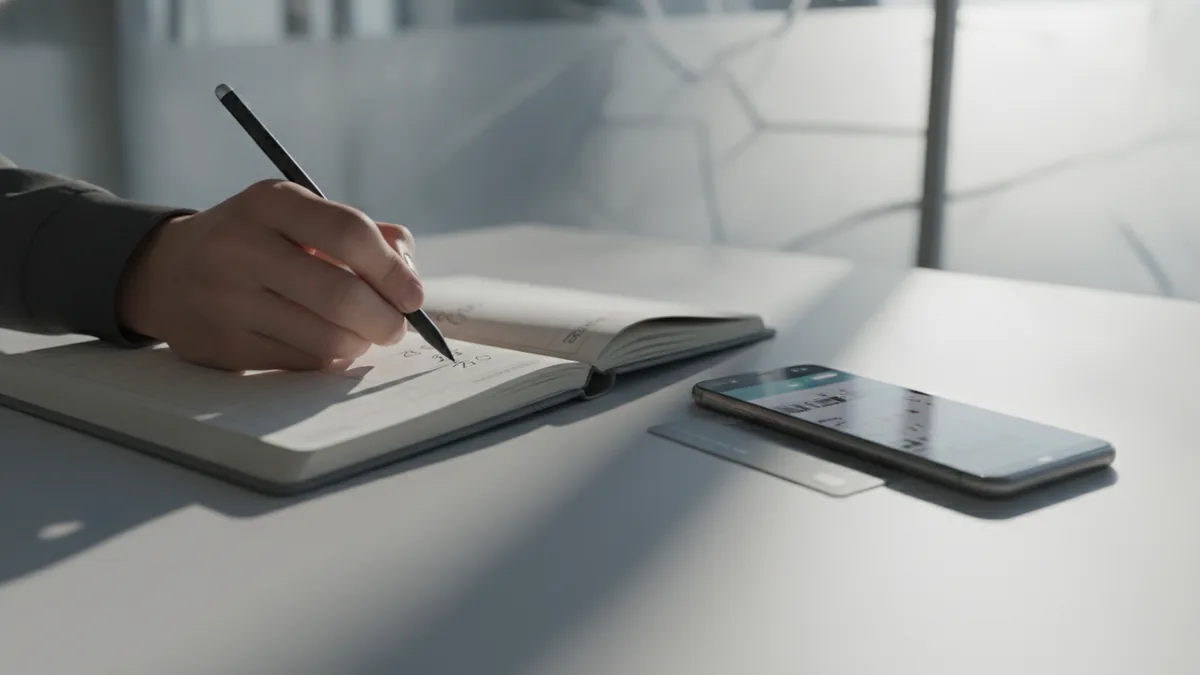 Planner and phone used to schedule ACH payments on time