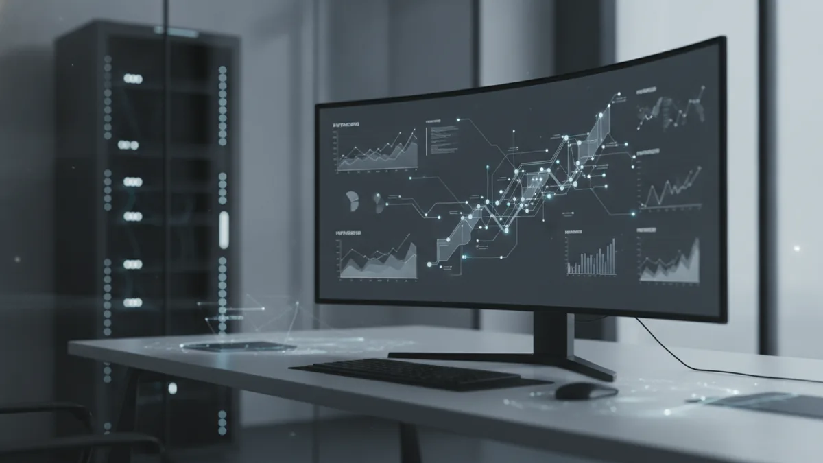 Abstract analytics and server environment representing AI-driven debt collection technology