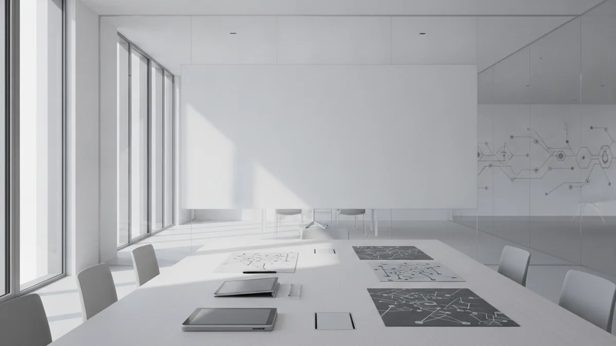 A meeting room setup for learning fintech pitch deck examples