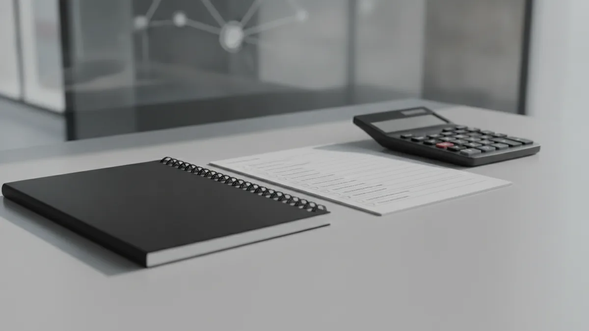Notebook and calculator showing a structured workflow for AML risk scoring and documentation.