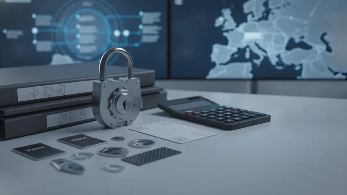 Fintech risk and compliance Secure finance operations scene with locks, audit folders, and risk control tools