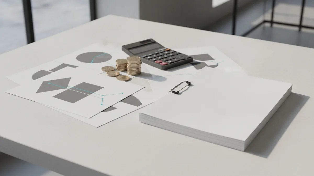 Modern fintech market research setup with charts, coins, and competitor notes