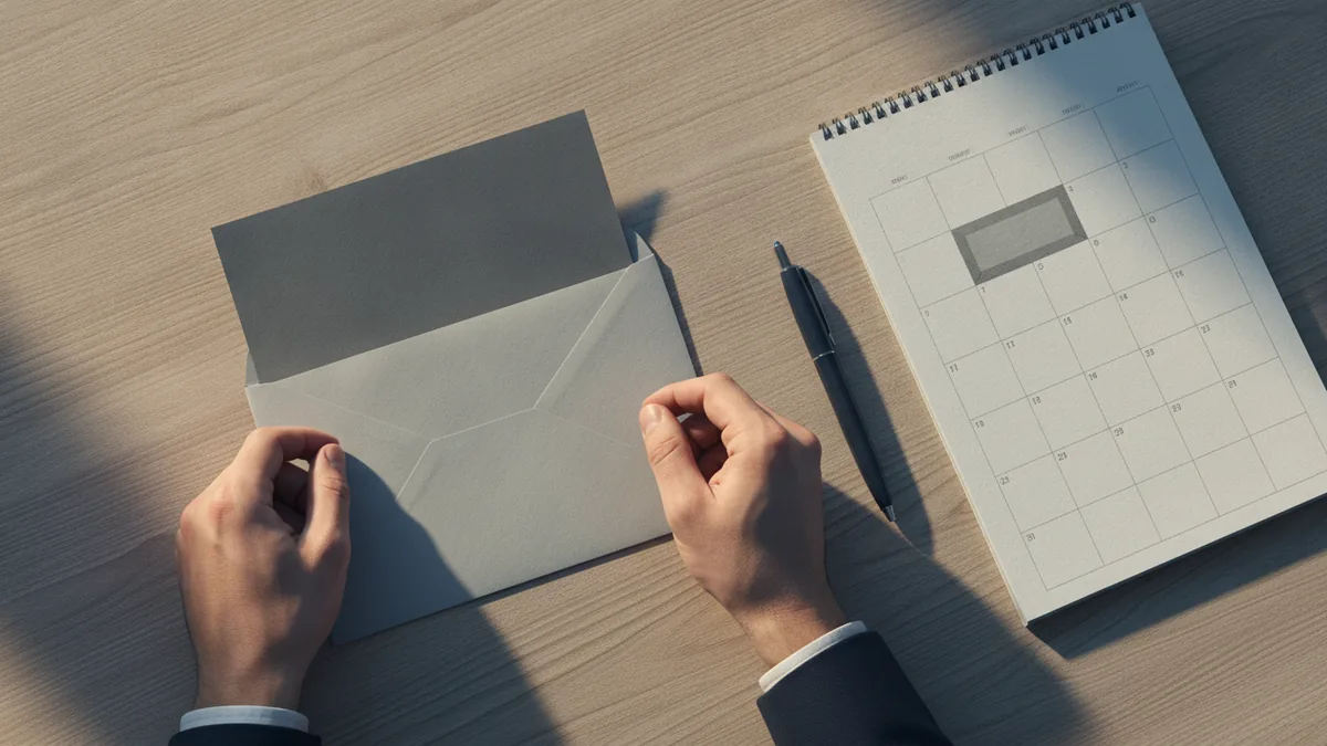 An envelope and calendar setup representing formal payment requests