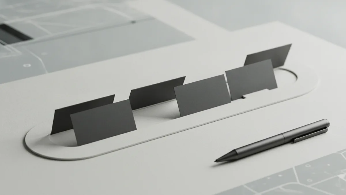 Step-by-step process Paper workflow cards illustrating invoice financing steps from review to repayment