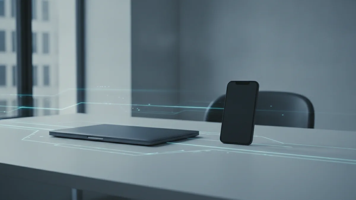 Laptop and phone on a desk suggesting authorized account data sharing.