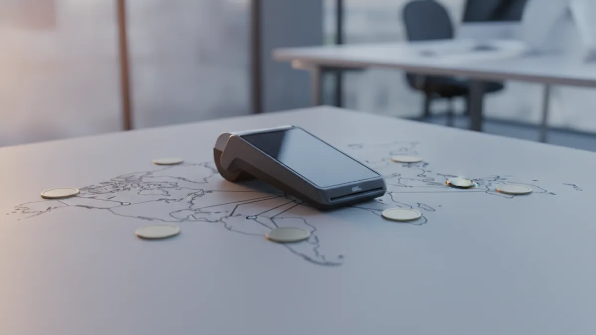 Global payment setup with currency cards and a secure payment device