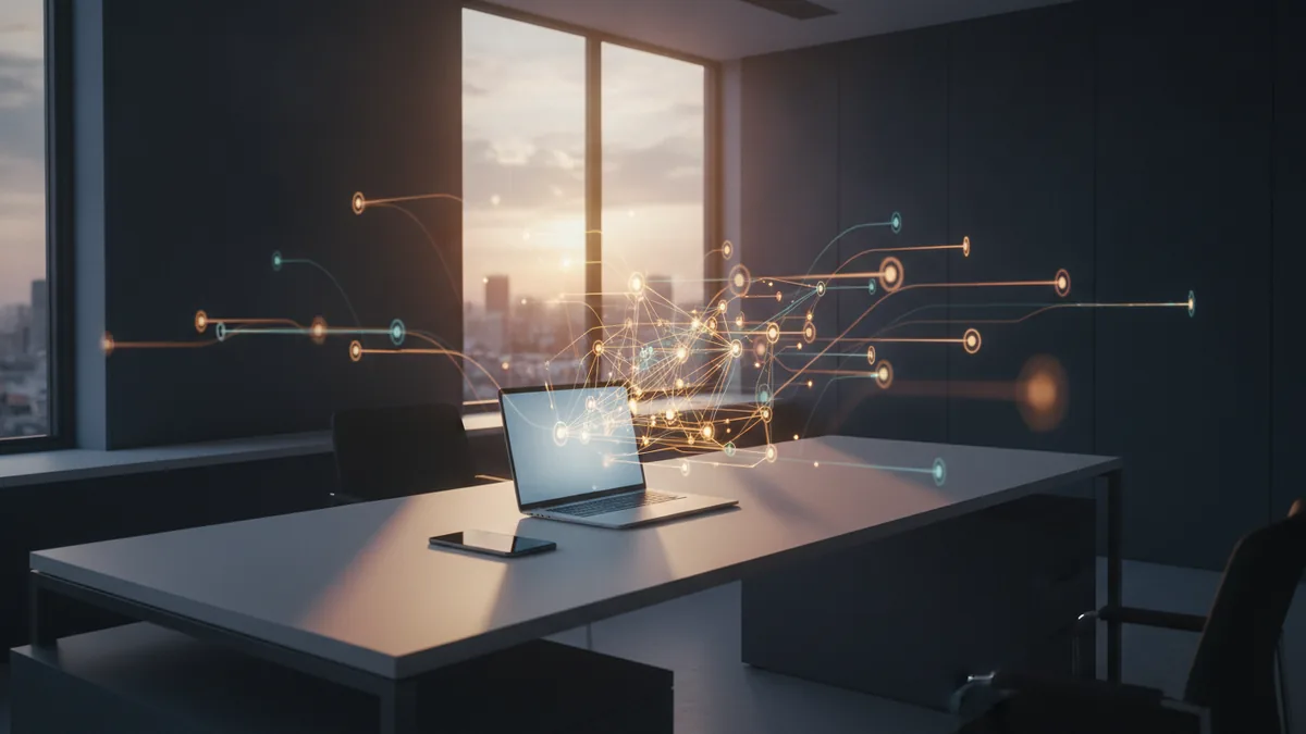 Workspace scene suggesting future fintech integration and evolving financial innovation.