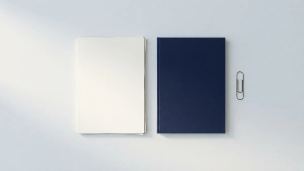 Blank papers and a navy folder arranged to suggest clear settlement terms