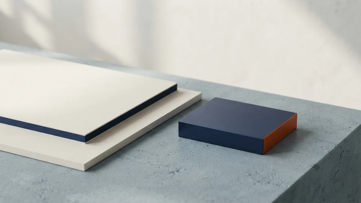 Layered blank papers with a navy edge suggest distinct settlement outcomes