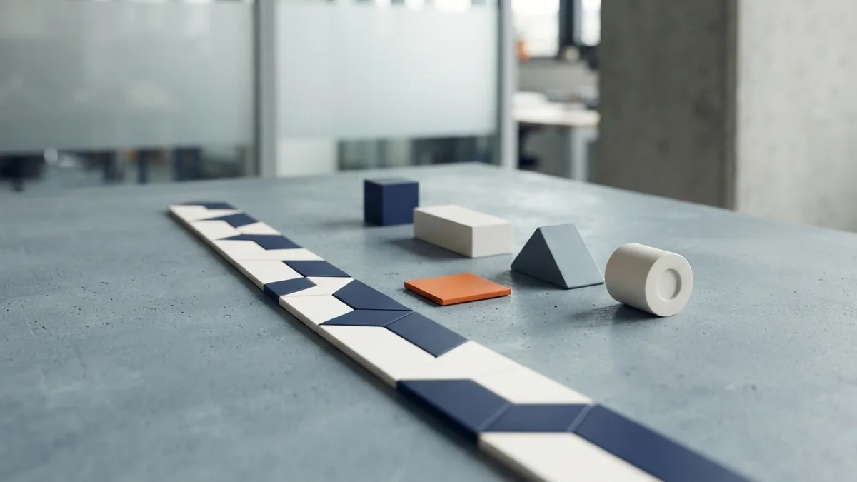 Separated and aligned geometric payment parts showing a clear fix path