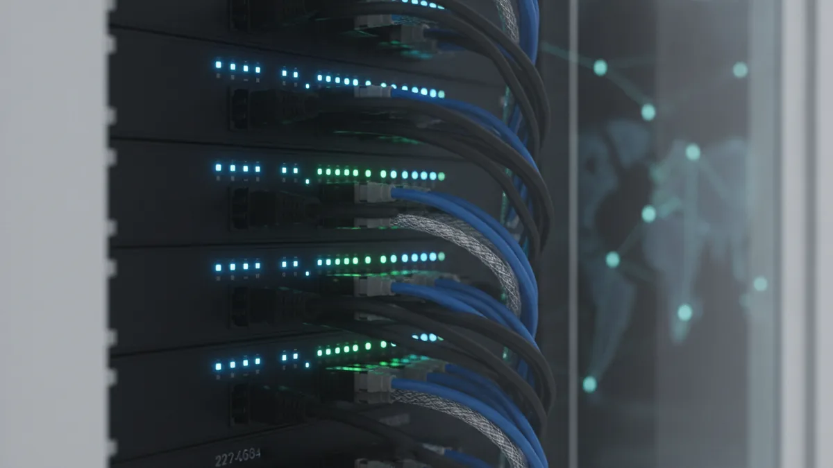 Server rack scene representing the network that processes ACH transactions