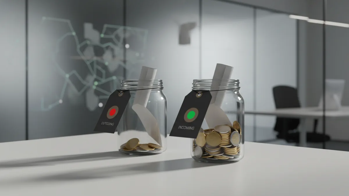 Conceptual scene comparing sending and pulling funds for ACH credit and debit.